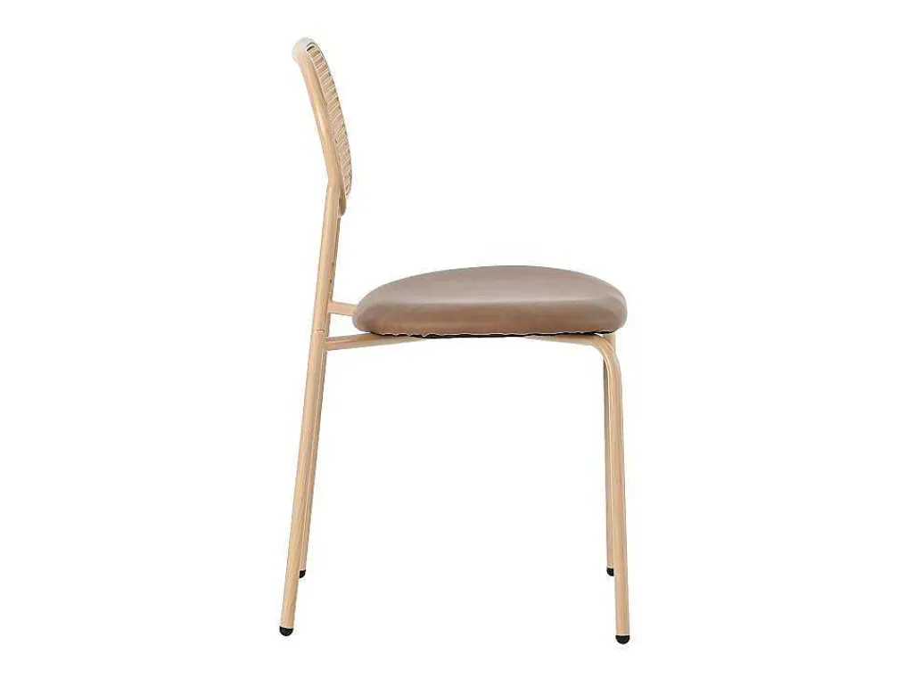 Set Van 4 Stoelen Van Kunstleer En Rotan - Metalen Poten - Bruin-ModernLuxe Sale