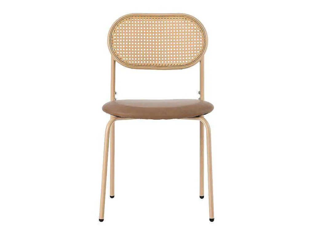 Set Van 4 Stoelen Van Kunstleer En Rotan - Metalen Poten - Bruin-ModernLuxe Sale