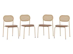 Set Van 4 Stoelen Van Kunstleer En Rotan - Metalen Poten - Bruin-ModernLuxe Sale