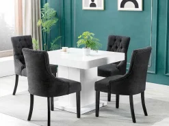 Set Van 6 Stoelen Van Stof En Heveahout - Grijs - Mervia-Vente-unique Clearance