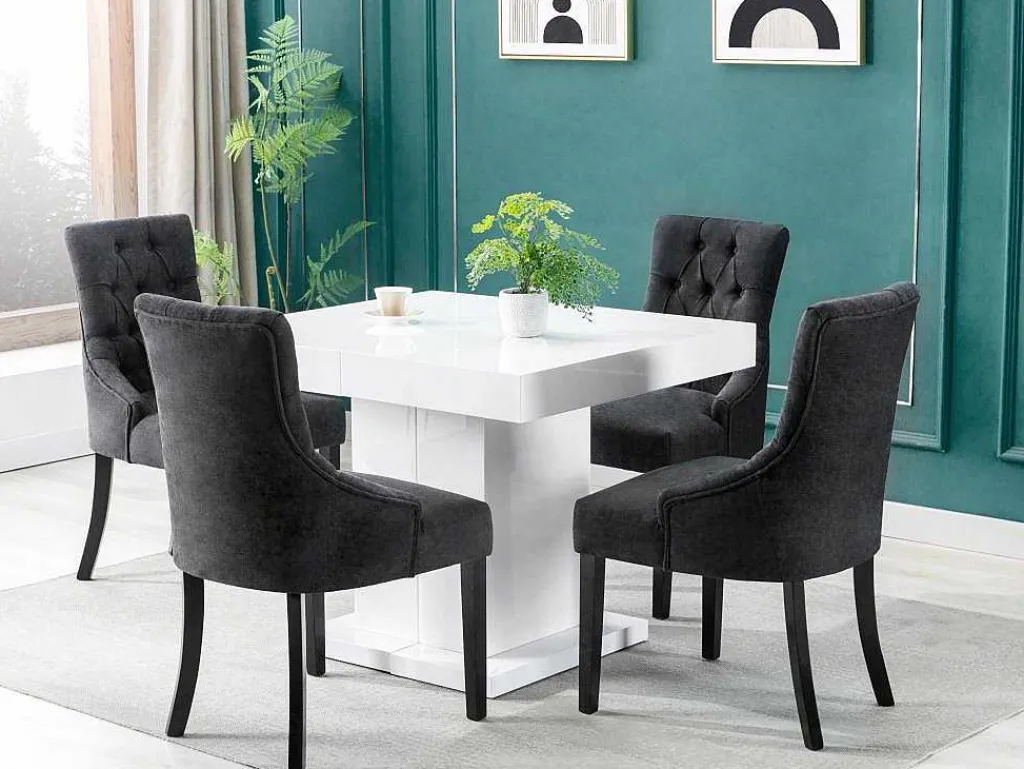 Set Van 6 Stoelen Van Stof En Heveahout - Grijs - Mervia-Vente-unique Clearance