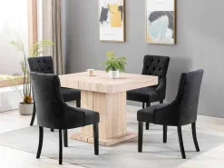 Set Van 6 Stoelen Van Stof En Heveahout - Grijs - Mervia-Vente-unique Clearance