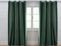 Set Van 2 Verduisterende Gordijnen Van Velours - L135 X H250 Cm - Groen Met Zilverkleurige Ogen - Darrel-OZAIA Clearance