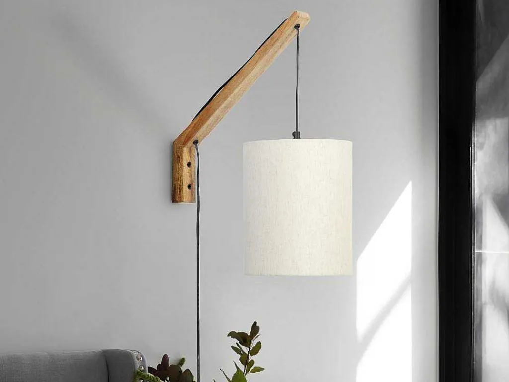Set Van 2 Wandlampen Met Scandinavische Stijl - D35 X H48 Cm - Hout En Stof - Naturel En Beige - Paliana-OZAIA Clearance