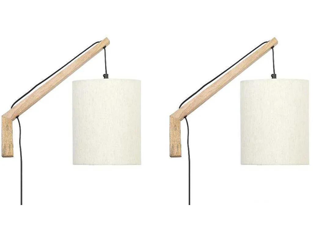 Set Van 2 Wandlampen Met Scandinavische Stijl - D35 X H48 Cm - Hout En Stof - Naturel En Beige - Paliana-OZAIA Clearance