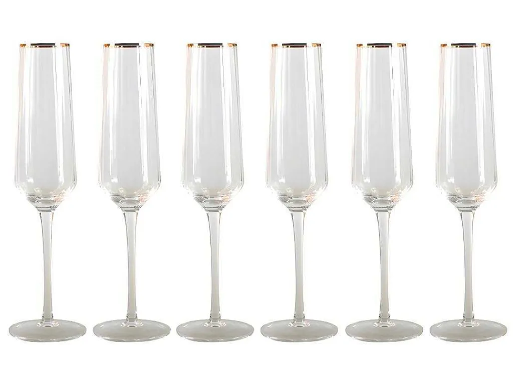 Set Van Geribbelde Champagneglazen Art-Decostijl Celebration - 7 X 7 X 26 Cm - Gouden Rand-OZAIA Hot