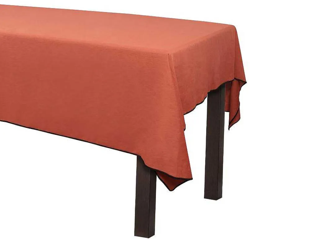 Set Van Tafellaken + 4 Servetten Van Linnen En Katoen - Zwarte Rand - Terracotta - 170 X 300 Cm - Borina-OZAIA Hot
