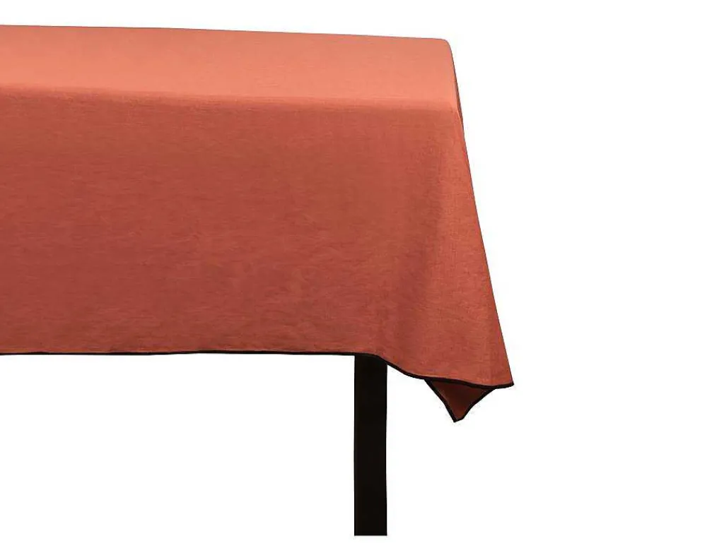Set Van Tafellaken + 4 Servetten Van Linnen En Katoen - Zwarte Rand - Terracotta - 170 X 250 Cm - Borina-OZAIA Hot