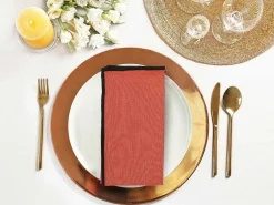 Set Van Tafellaken + 4 Servetten Van Linnen En Katoen - Zwarte Rand - Terracotta - 170 X 250 Cm - Borina-OZAIA Hot