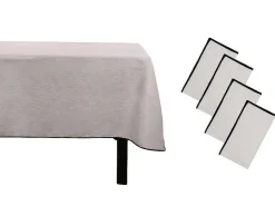 Set Van Tafellaken + 4 Servetten Van Linnen En Katoen - Zwarte Rand - Taupegrijs - 170 X 250 Cm - Borina-OZAIA New