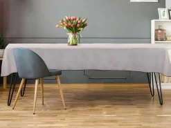 Set Van Tafellaken + 4 Servetten Van Linnen En Katoen - Zwarte Rand - Taupegrijs - 170 X 300 Cm - Borina-OZAIA Discount
