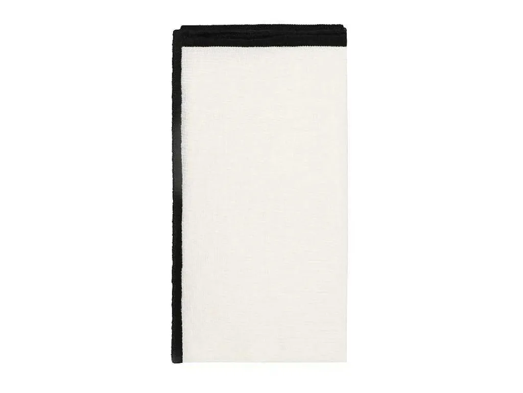Set Van Tafellaken + 4 Servetten Van Linnen En Katoen - Zwarte Rand - Wit- 170 X 250 Cm - Borina-OZAIA Online