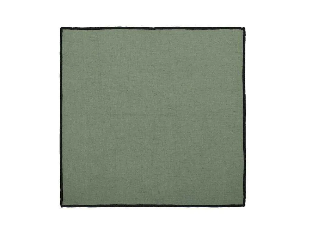 Set Van Tafellaken + 4 Servetten Van Linnen En Katoen - Zwarte Rand - Kaki - 170 X 300 Cm - Borina-OZAIA