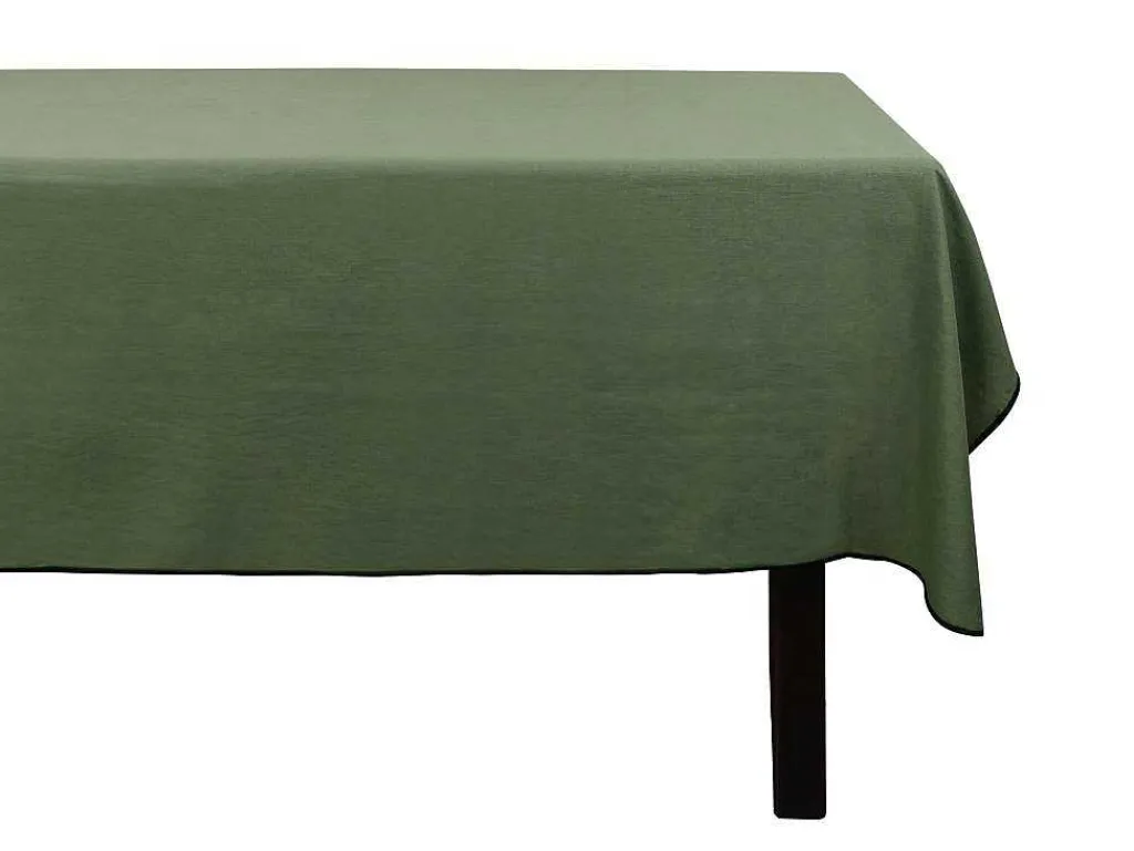 Set Van Tafellaken + 4 Servetten Van Linnen En Katoen - Zwarte Rand - Kaki - 170 X 300 Cm - Borina-OZAIA