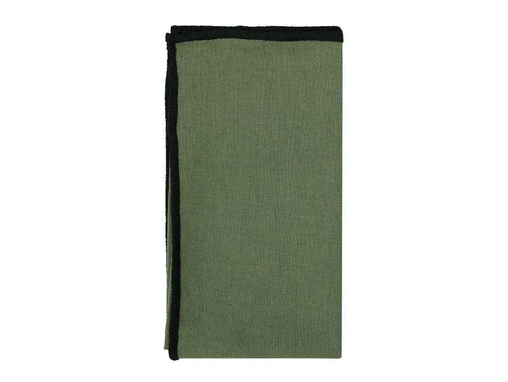 Set Van Tafellaken + 4 Servetten Van Linnen En Katoen - Zwarte Rand - Kaki - 170 X 300 Cm - Borina-OZAIA