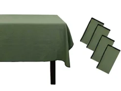 Set Van Tafellaken + 4 Servetten Van Linnen En Katoen - Zwarte Rand - Kaki - 170 X 300 Cm - Borina-OZAIA