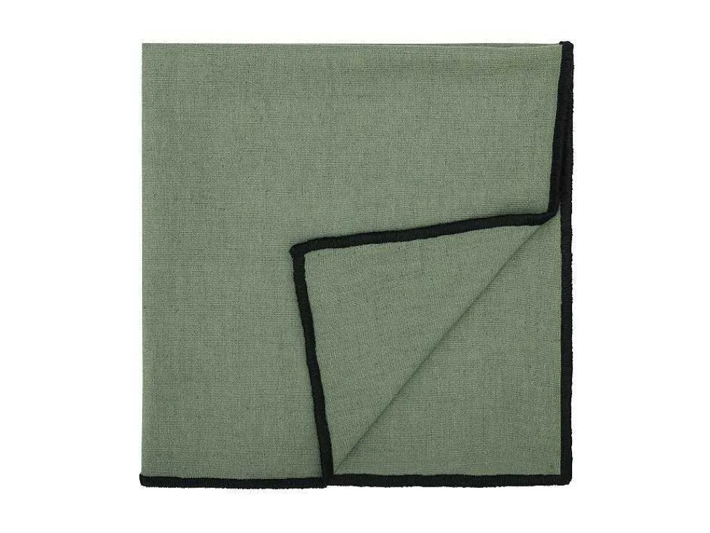Set Van Tafellaken + 4 Servetten Van Linnen En Katoen - Zwarte Rand - Kaki - 170 X 300 Cm - Borina-OZAIA