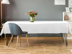 Set Van Tafellaken + 4 Servetten Van Linnen En Katoen - Zwarte Rand - Wit- 170 X 170 Cm - Borina-OZAIA Hot