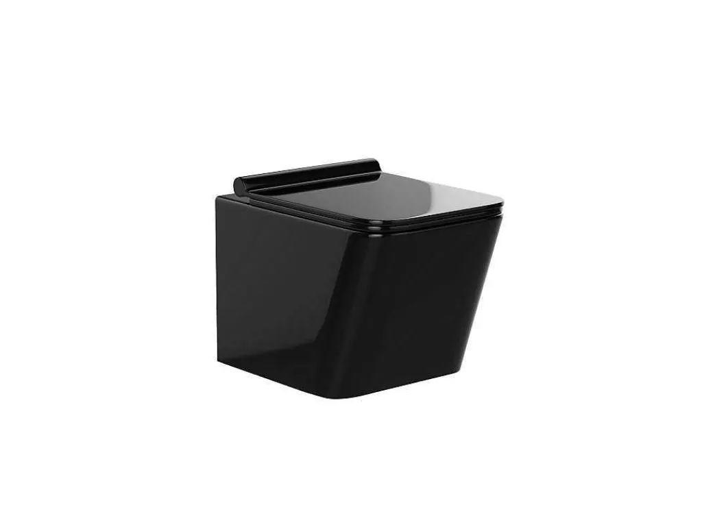 Set Voor Hang-Wc Van Glanzend Zwart Keramiek Met Voorwandsysteem En Ovalen Bedieningsplaat - Clemona-Vente-unique Online