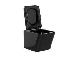 Set Voor Hang-Wc Van Glanzend Zwart Keramiek Met Decoratief Voorwandsysteem - Clemona-Vente-unique