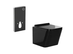 Set Voor Hang-Wc Van Glanzend Zwart Keramiek Met Decoratief Voorwandsysteem - Clemona-Vente-unique
