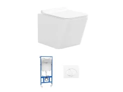 Set Voor Witte Hang-Wc Met Voorwandsysteem En Chroomkleurige Ovalen Bedieningsplaat - Clemona-Vente-unique Sale