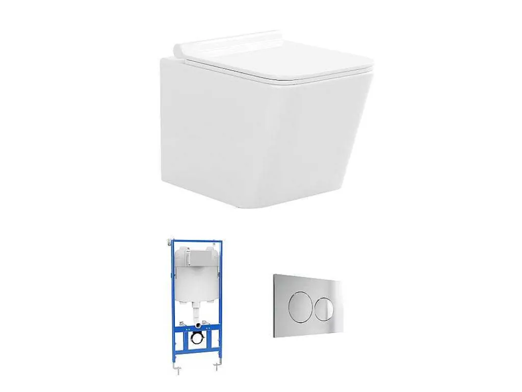 Set Voor Witte Hang-Wc Met Voorwandsysteem En Chroomkleurige Ronde Bedieningsplaat - Clemona-Vente-unique Discount