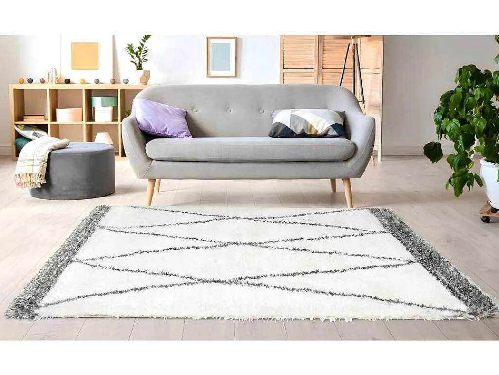 Shaggy Hoogpolig Tapijt Berberstijl Hania - Polyester - 160 X 230 Cm - Beige En Grijs-OZAIA New