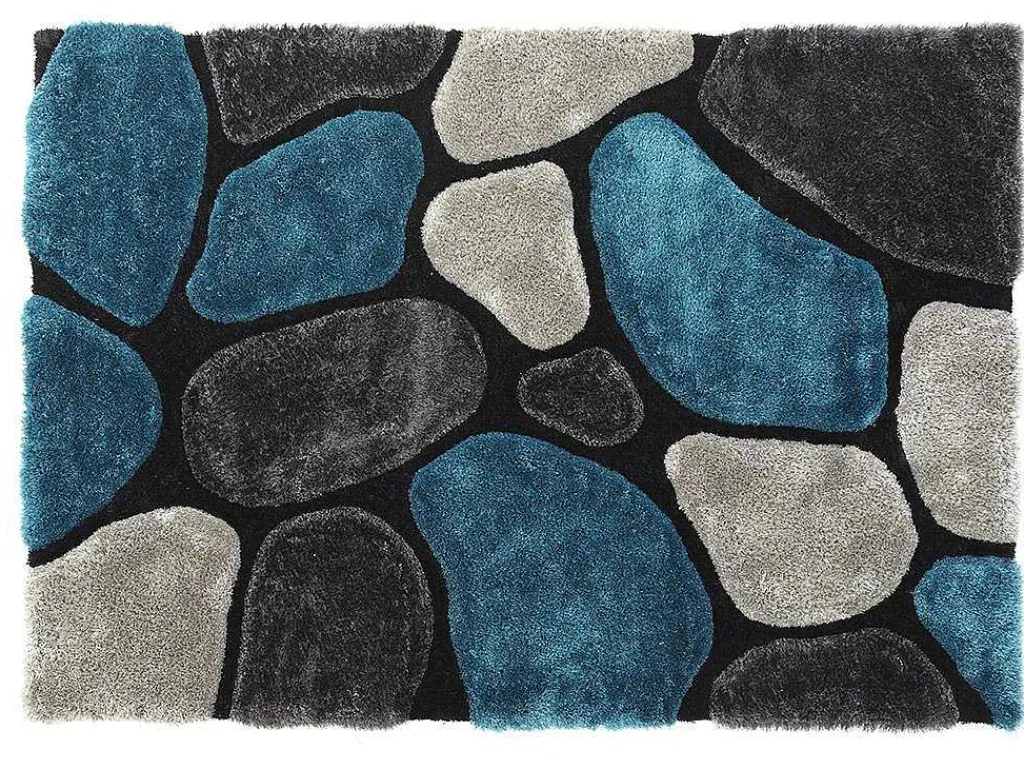 Shaggy Tapijt Pietra Turquoise En Grijs - Polyester - 140 X 200 Cm-OZAIA New