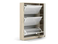 Shane Schoenenkast 3 Klapdeuren 2R, 1 Deur Eikenstructuur Decor, Wit Hoogglans.-Vente-unique Sale