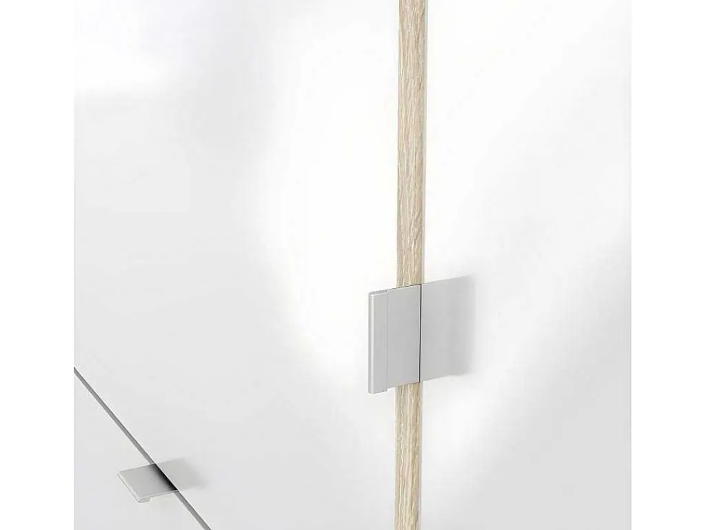 Shane Schoenenkast 3 Klapdeuren 2R, 1 Deur Eikenstructuur Decor, Wit Hoogglans.-Vente-unique Sale