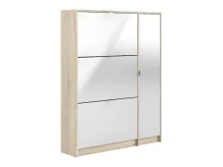 Shane Schoenenkast 3 Klapdeuren 2R, 1 Deur Eikenstructuur Decor, Wit Hoogglans.-Vente-unique Sale