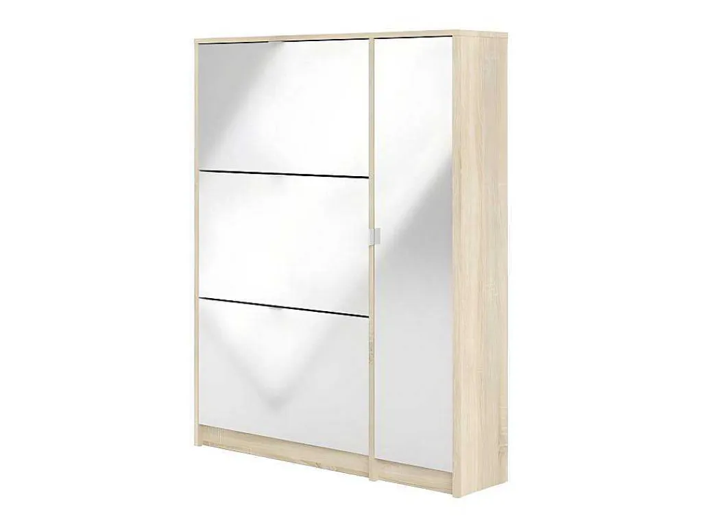 Shane Schoenenkast 3 Klapdeuren 2R, 1 Deur Eikenstructuur Decor, Wit Hoogglans.-Vente-unique Sale