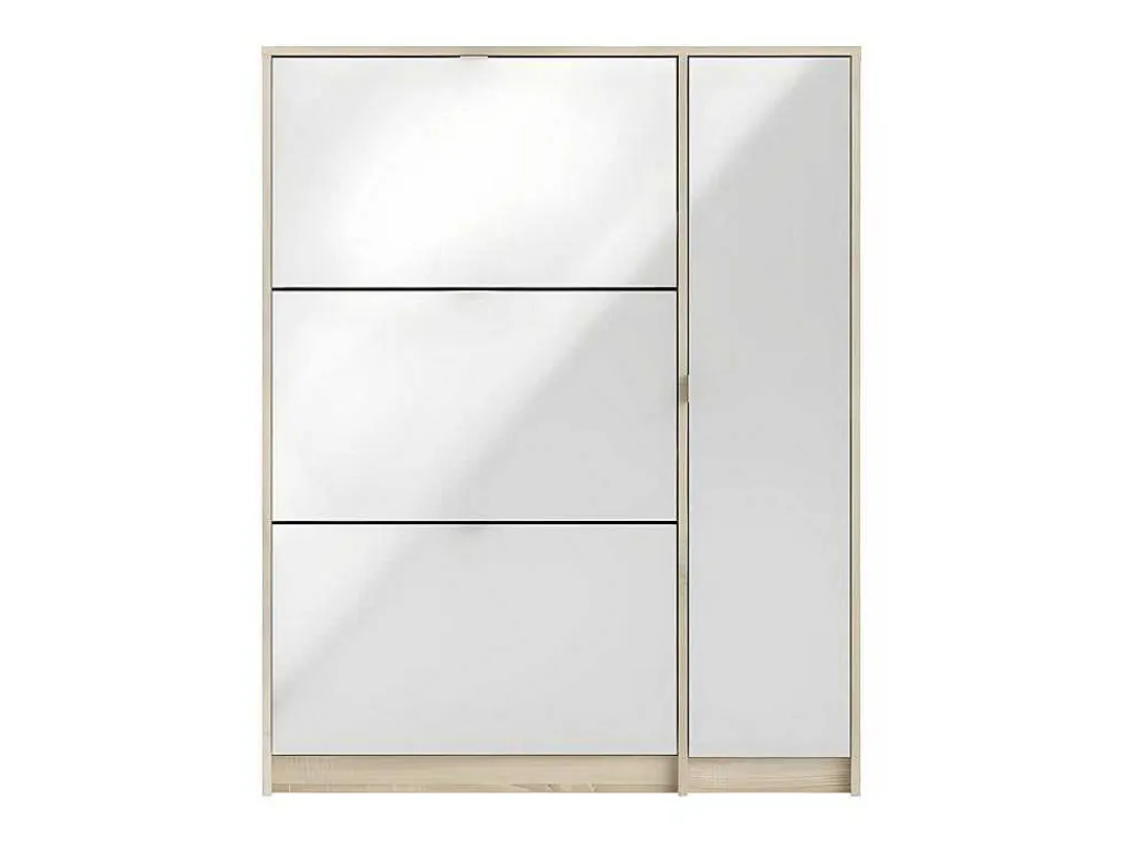 Shane Schoenenkast 3 Klapdeuren 2R, 1 Deur Eikenstructuur Decor, Wit Hoogglans.-Vente-unique Sale