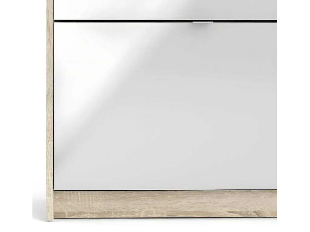 Shane Schoenenkast 3 Klapdeuren 2R, 1 Deur Eikenstructuur Decor, Wit Hoogglans.-Vente-unique Sale