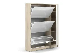 Shane Schoenenkast 3 Klapdeuren 2R, 1 Deur Eikenstructuur Decor, Wit Hoogglans.-Vente-unique Sale