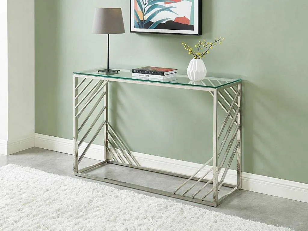 Sidetable Van Gehard Glas En Roestvrij Staal - Chroom - Simato - Van-PASCAL MORABITO Outlet