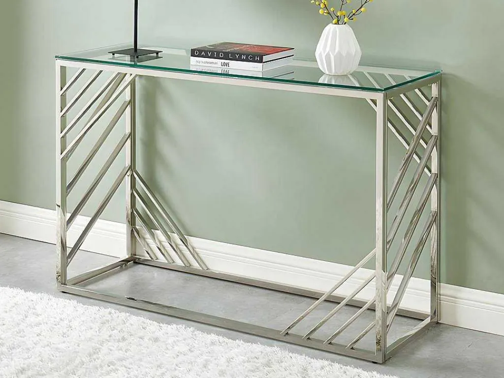 Sidetable Van Gehard Glas En Roestvrij Staal - Chroom - Simato - Van-PASCAL MORABITO Outlet