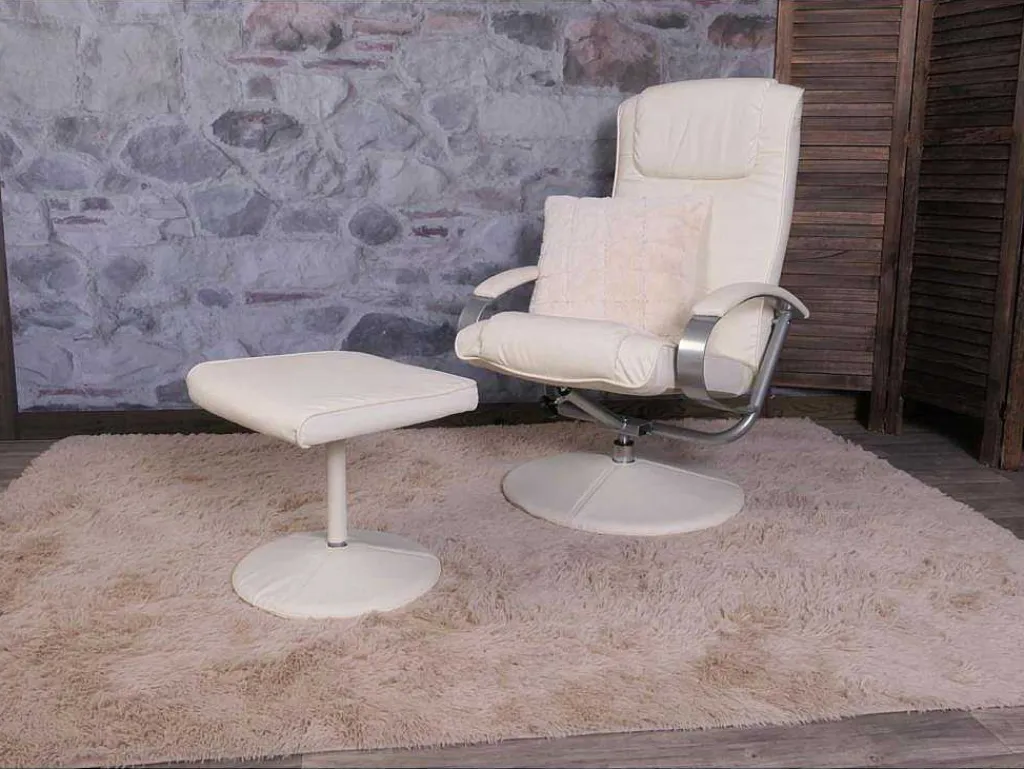 Siena Relaxfauteuil Met Kruk, Creme-Wit-Vente-unique Sale