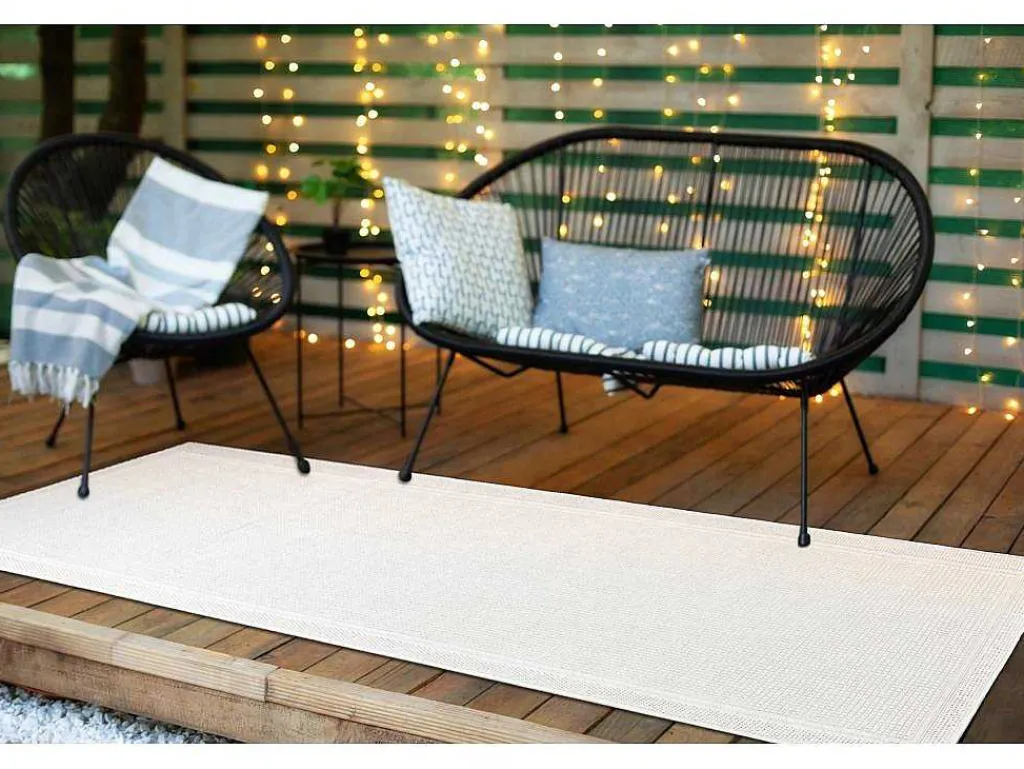 Sisal Tapijt, Loper Timo 5979 Buitenshuis Kader Wit 80X250 Cm-RugsX Discount