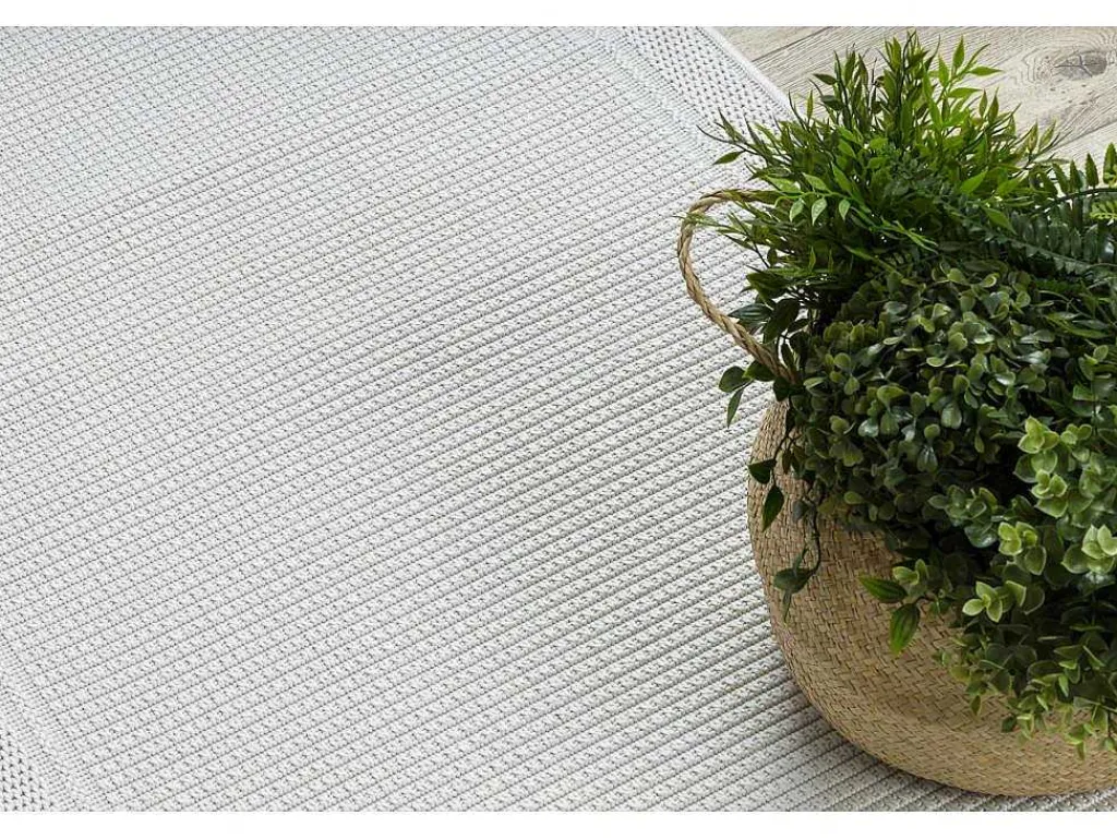 Sisal Tapijt, Loper Timo 5979 Buitenshuis Kader Wit 60X300 Cm-RugsX