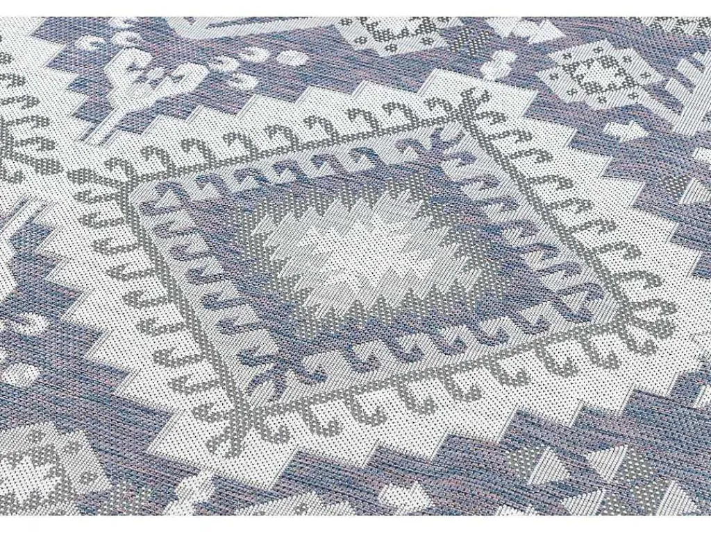 Sisal Tapijt Sion Azteeks 3007 Plat Te Weven Blauw / Roze / Ecru 140X190 Cm-RugsX Outlet