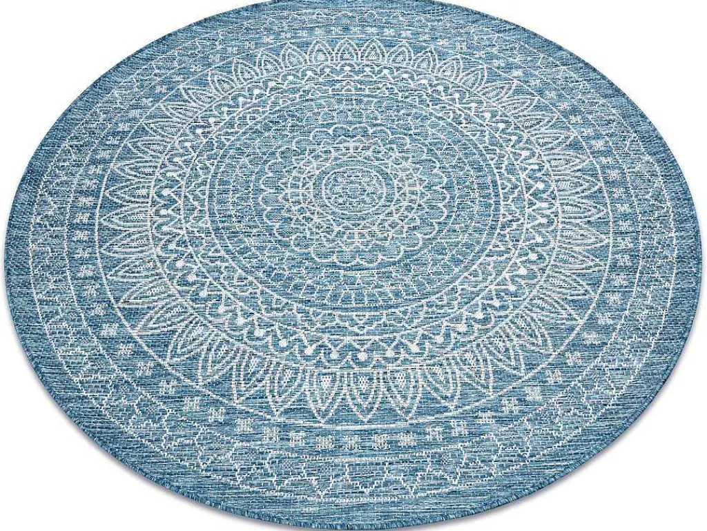 Sisal Tapijt Sisal Loft 21207 Rosette Rond Boho Ivoor/Zilver/Blauw Cercle 120 Cm-RugsX New