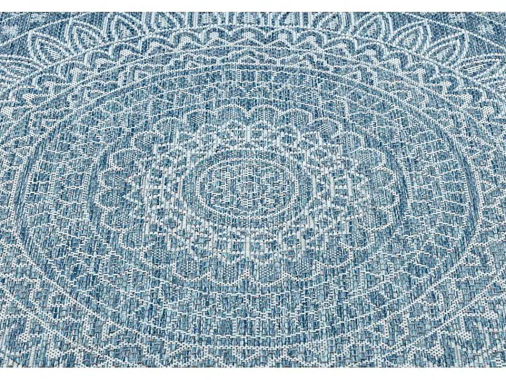 Sisal Tapijt Sisal Loft 21207 Rosette Rond Boho Ivoor/Zilver/Blauw Cercle 120 Cm-RugsX New