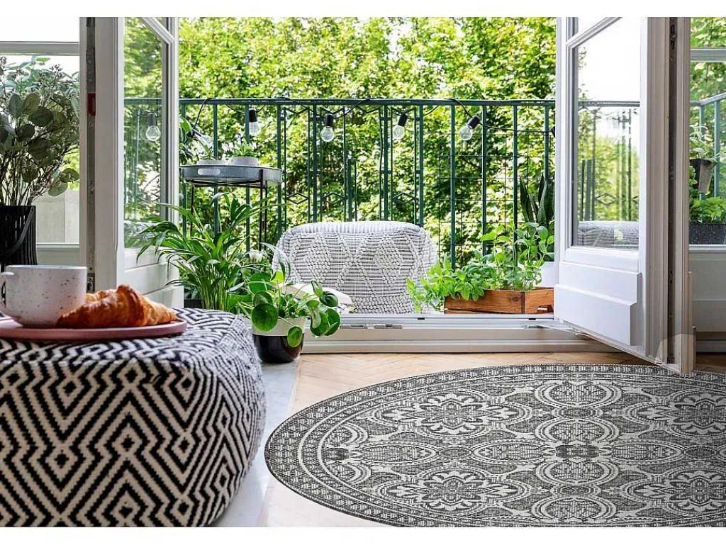 Sisal Tapijt Sisal Loft 21193 Rond Boho Ivoor/Zilver/Grijskleuring Cercle 120 Cm-RugsX Sale