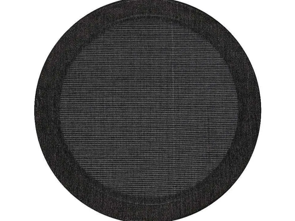 Sisal Tapijt Timo 5000 Cirkel Buitenshuis Kader Zwart Cercle 120 Cm-RugsX New
