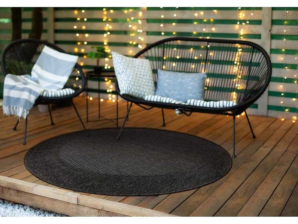Sisal Tapijt Timo 5000 Cirkel Buitenshuis Kader Zwart Cercle 120 Cm-RugsX New