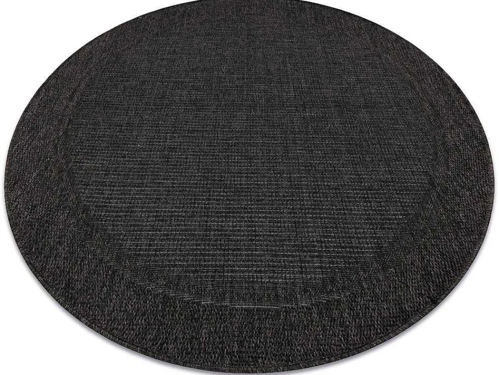 Sisal Tapijt Timo 5000 Cirkel Buitenshuis Kader Zwart Cercle 120 Cm-RugsX New