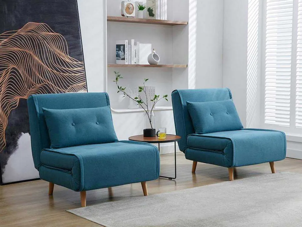 Slaapfauteuil Van Blauwe Stof Uribia-Vente-unique Online