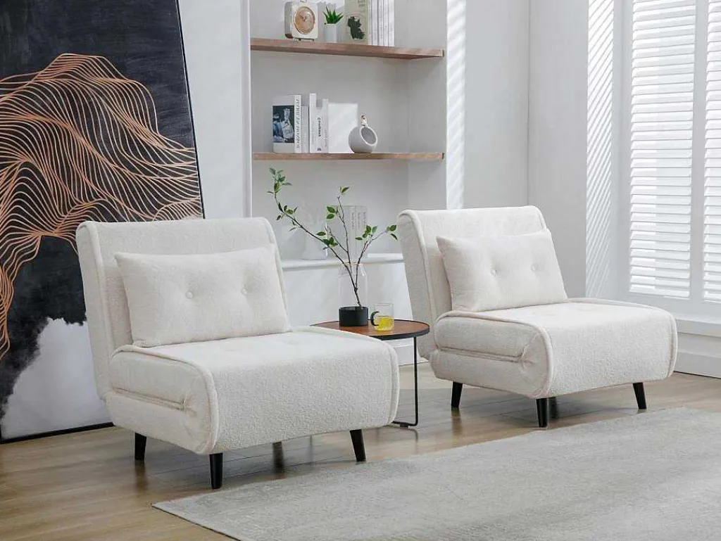 Slaapfauteuil Van Ivoorwitte Bouclestof Uribia-Vente-unique Online